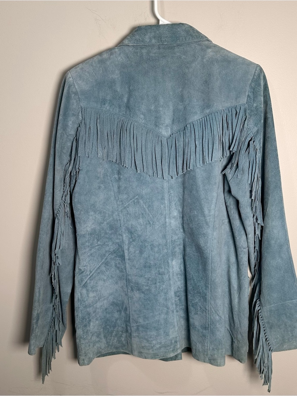 Denim&Co Light Blue Suede Fringe Jacket - Picture 5 of 7